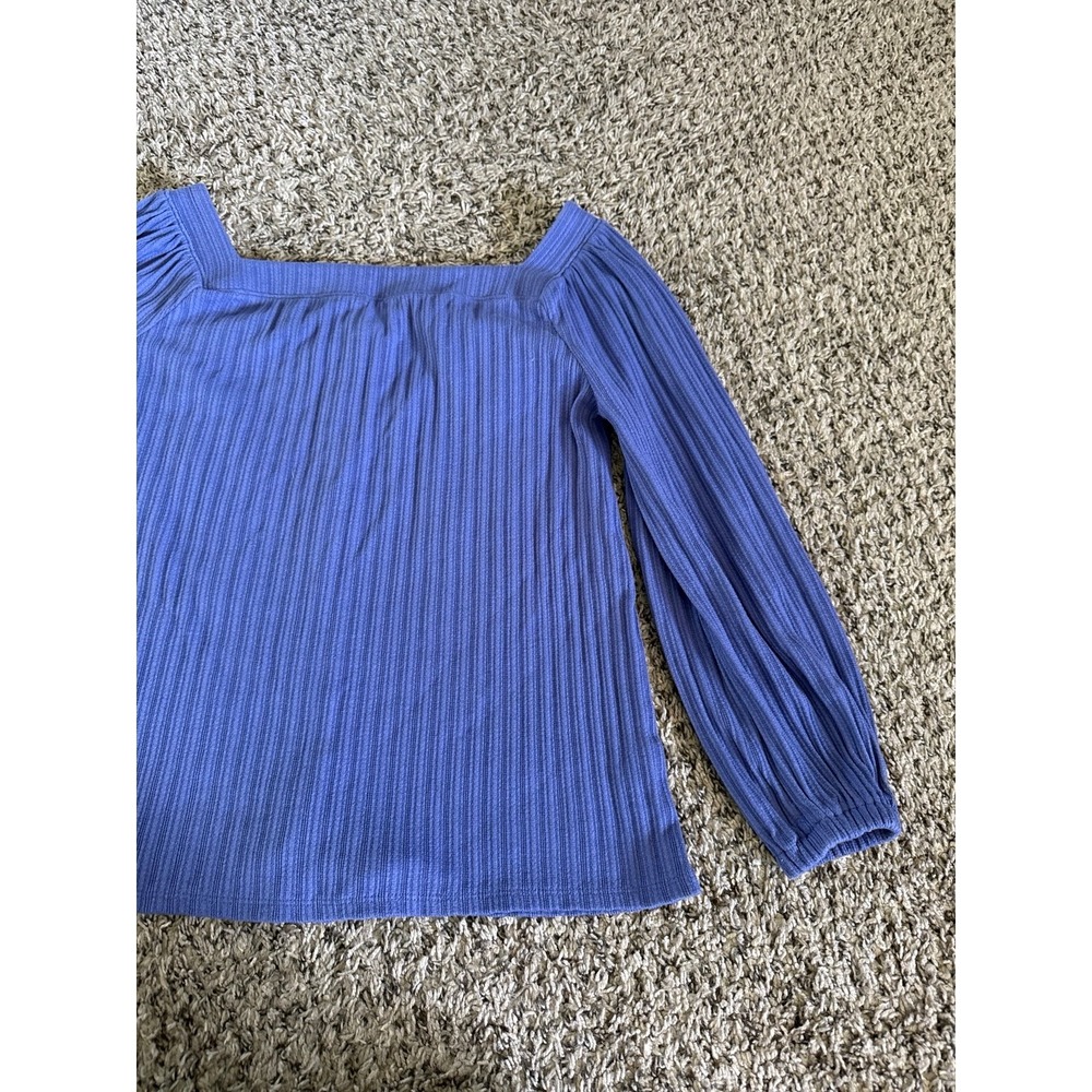 Loft Women's Purple Ribbed Button Down Square Neckline Top Size Petite Small - Picture 8 of 8
